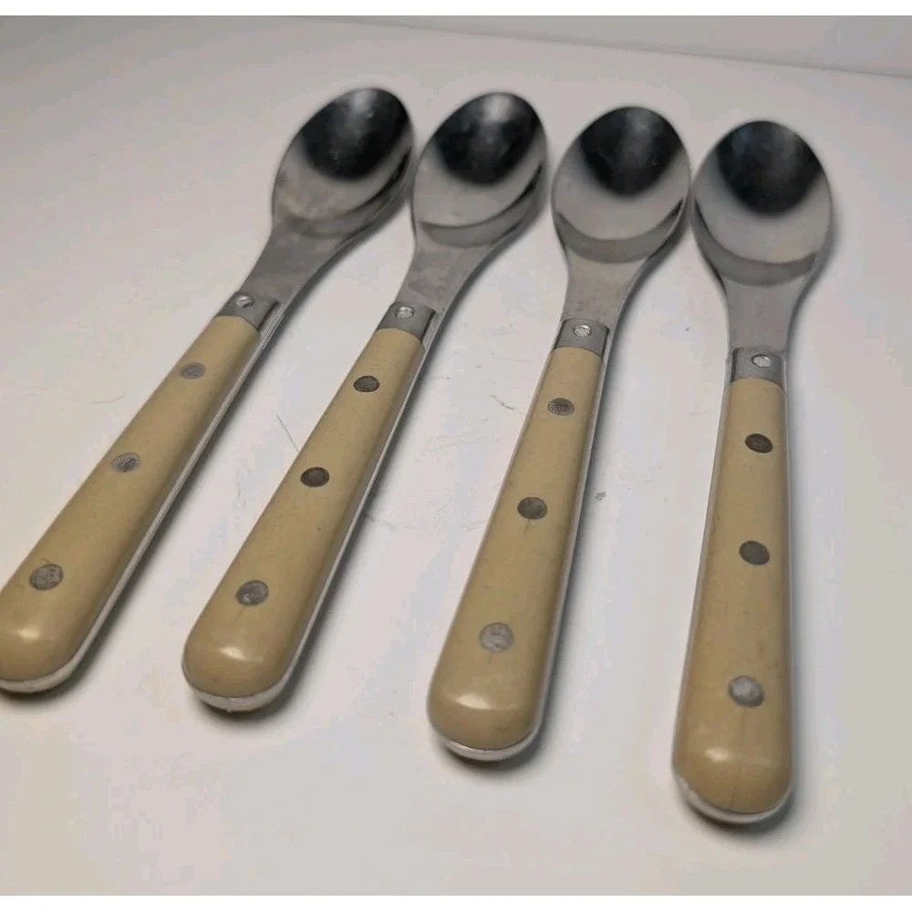 MCM Rowoco Retro Inox Theirs, France 4-Rivet‎ Handles Stainless Teaspoons Set 8